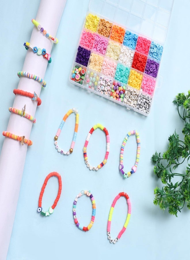 ambitieux DIY Bracelet Making Kit - 24 Colorful Beads, 10m Elastic Thread, Jute Bag, and Cutter - Gift for Girls Birthdays (Clay Beads 3) - Image 4